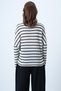 Ecru Black Crew Neck Striped Bat Sleeve Wide Cut Knitwear Blouse Alc-X14392 - 6