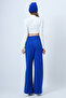 Midnight Blue High Waist Striped Front Thick Palazzo Trousers Alc-X14566 - 6