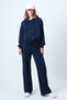 Women's Navy Blue Kangaroo Pocket Crop Sweatshirt and Green Casual Fit Trousers Set Alc-X14609 - 3