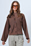 Brown Scarf Detailed Buttoned Jacket Alc-X14669 - 2