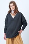 Women's Anthracite V-Neck Double-Breasted Oversized Sweatshirt Alc-X14555