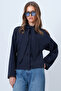 Navy Blue Buttoned Jacket with Scarf Detail Alc-X14669 - 3