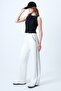 Women's White Wide Leg Sweatpants with Piping Detail and Elastic Waist Alc-X14611