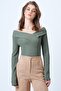 Women's Khaki Wide Collar Ottoban Blouse Alc-X14342 - 4