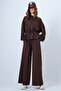 Bitter Brown Hooded Drawstring Waist Modal Blouse and Pants Set Alc-X14668