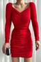 Women's Flexible Glitter Crepe Fabric Gather Detailed Mini Red Evening Dress 582383 - 3