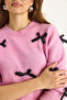 Women's Dusty Pink Bow Regular Knitwear Sweater 20246871 - 7
