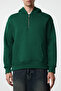 Zümrüt Yeşili Oversize/Geniş Kesim Fermuarlı Kapüşonlu İçi Polarlı Basic Sweatshirt TMNAW25SW00050 - 8