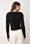 Siyah Crop Basic V Yaka Triko Kazak TWOAW24KZ01214 - 8