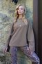 Milky Coffee Color High Neck Bat Sleeve Cuff Slit Wide Cut Blouse Alc-X14434 - 4
