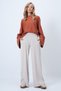 Beige Double Pocket Elastic Waist Soft Textured Wide Leg Knitted Trousers Alc-X14458 - 2