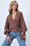 Cinnamon Brown Double Breasted Collar Belted Cuff Sleeves Woven Blouse Alc-X14505 - 3