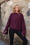 Burgundy High Collar Bat Sleeve Cuff Slit Wide Cut Blouse Alc-X14434 - 4
