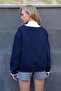 Navy Blue 3 Thread Ribbed Sweatshirt with Poplin Shirt Detail on the Inside Alc-X14518 - 6