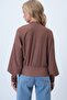 Cinnamon Brown Double Breasted Collar Belted Cuff Sleeves Woven Blouse Alc-X14505 - 6