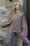 Milky Coffee Color High Neck Bat Sleeve Cuff Slit Wide Cut Blouse Alc-X14434