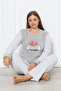 Gri Kedi Baskılı Polar Büyük Beden Pijama Takımı TBBAW26AI00041 - 3