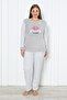 Gri Kedi Baskılı Polar Büyük Beden Pijama Takımı TBBAW26AI00041