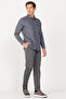 Men's Gray Slim Fit Slim-Fit Gabardine Fabric Patterned Cotton Flexible Waist Elastic Trousers - 3