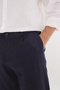 Men's Navy Blue Linen Slim Fit Slim Fit Elastic Waist Side Pocket Stretchy Trousers - 5