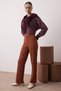 Brown Straight Cut High Waist Ribbed Stitched Woven Trousers TWOSS21PL0093 - 2