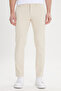 Men's Ecru Slim Fit Slim Fit Side Pocket Cotton Flexible Dobby Trousers