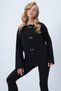Women's Black Crew Neck Low Sleeve Buckle Detail Wide Cut Blouse Alc-X14537 - 4