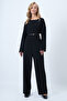 Black Crew Neck Zippered Back Relaxed Fit Jumpsuit Alc-X14554