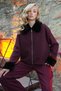 Women's Burgundy Collar and Sleeve Plush Detailed Front Zippered Knitwear Jacket Alc-X14544