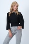 Women's Black Crew Neck Waist Corset Form Knitted Blouse Alc-X14598 - 3