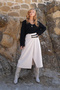 Women's Ecru Leather Belt Accessory Wrap Cut Midi Length Velvet Skirt Alc-X14570 - 2
