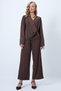 Women's Bitter Brown Double Breasted V-Neck Wide Cut Tarasim Suede Blouse and Pants Set Alc-X14584 - 2