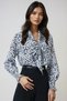 Women's Black-White V-Neck Neck Tie Detail Gipe Detail Moss Crepe Blouse Alc-X14367 - 2