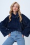 Women's Navy Blue Stand Collar Furry Plush Blouse Alc-X14591 - 3