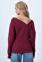 Women's Burgundy Front Back V Neck Asymmetrical Cut Blouse Alc-X14564 - 6