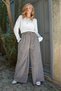 Women's Gray Double Pocket Tie Detail Wide Leg Velvet Trousers Alc-X14569 - 3
