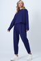 Navy Blue Crew Neck Wide Cut Blouse and Pleated Front Double Pocket Trousers Set Alc-X14553 - 3