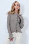 Dark Beige Crew Neck Ruffle Detailed Buttoned Front Knitted Blouse Alc-X14533 - 3