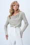 Stone Degaje Collar Draped Shoulder Draped Wrinkled Blouse Alc-X14585