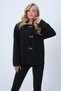 Women's Black Crew Neck Low Sleeve Buckle Detail Wide Cut Blouse Alc-X14537 - 2