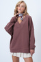Brown V-Neck Double-Breasted Oversized Sweatshirt Alc-X14555
