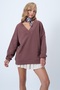 Brown V-Neck Double-Breasted Oversized Sweatshirt Alc-X14555 - 3