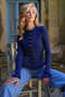 Navy Blue Crew Neck Ruffle Detailed Buttoned Front Knitted Blouse Alc-X14533