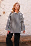 Women's Black-White Crew Neck Raglan Sleeve Basic Blouse Alc-X14540 - 3