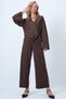 Women's Bitter Brown Double Breasted V-Neck Wide Cut Tarasim Suede Blouse and Pants Set Alc-X14584 - 5