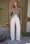 Women's Cream Pleated Detailed Knitted Palazzo Pants Alc-X14535