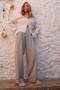 Beige Pleated Detailed Knitted Palazzo Trousers Alc-X14535 - 4