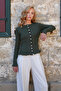 Olive Green Crew Neck Ruffle Detailed Buttoned Front Knitted Blouse Alc-X14533 - 3