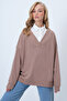 Women's Biscuit V-Neck Double-Breasted Cut Oversize Sweatshirt Alc-X14555