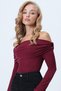 Women's Burgundy Madonna Collar Shoulder Accessory Detailed Knitted Blouse Alc-X14557